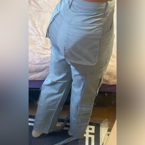 NWT Grey cargo pants wide leg with side pockets XS S M L - Picture 7 of 14